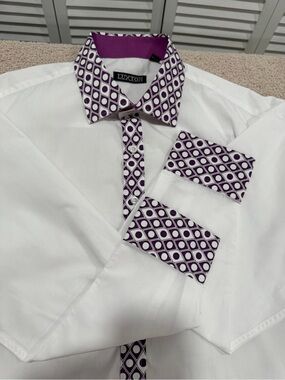 Luxtton Men’s Dress Shirt 16/32–33 White w/ Purple Contrast Trim Modern Fit